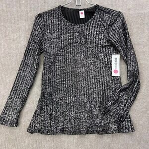 Total Girl Girls' Black Silver Long Sleeve Top Sparkly Shimmer Dressy Party